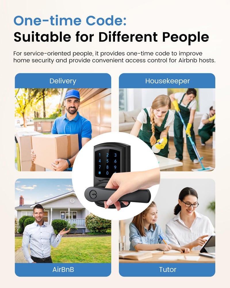 Hidalife Keyless Entry Door Lock  Smart Locks for Front Door  Keypad Door Knob with Handle  Touchscreen  One-Touch Toggle for Passage Mode  Matte Black - Image 5